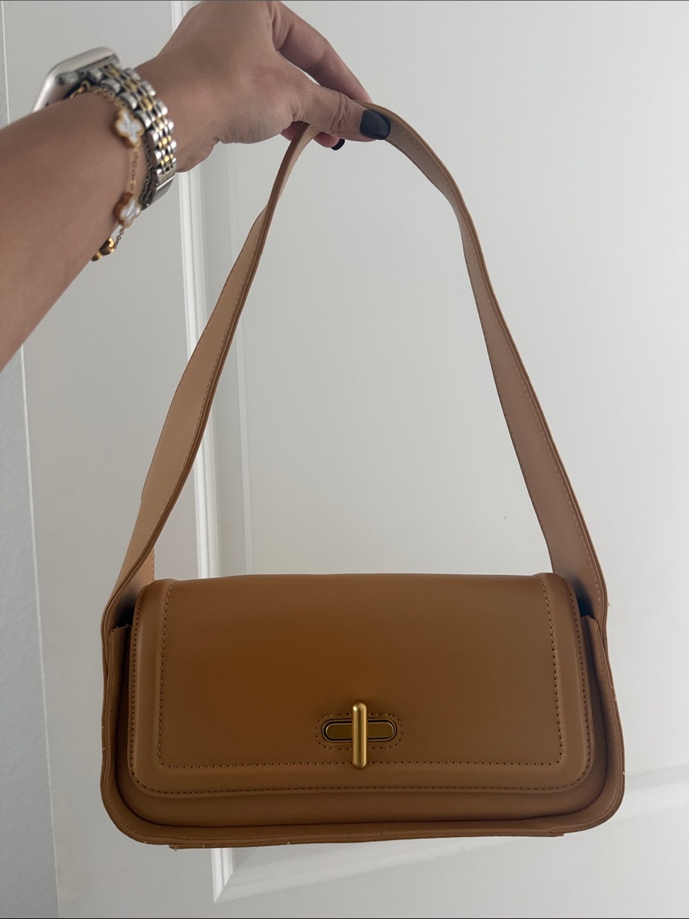Rachel Zoe Classic Tan Shoulder Bag with Gold Turn-Lock